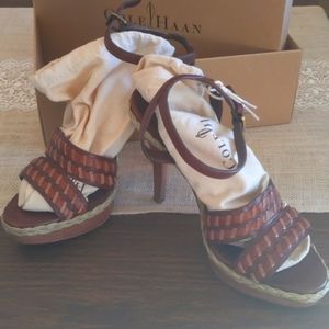 Cole Haan brown leather ankle strap sandals/ heels.  Size 7